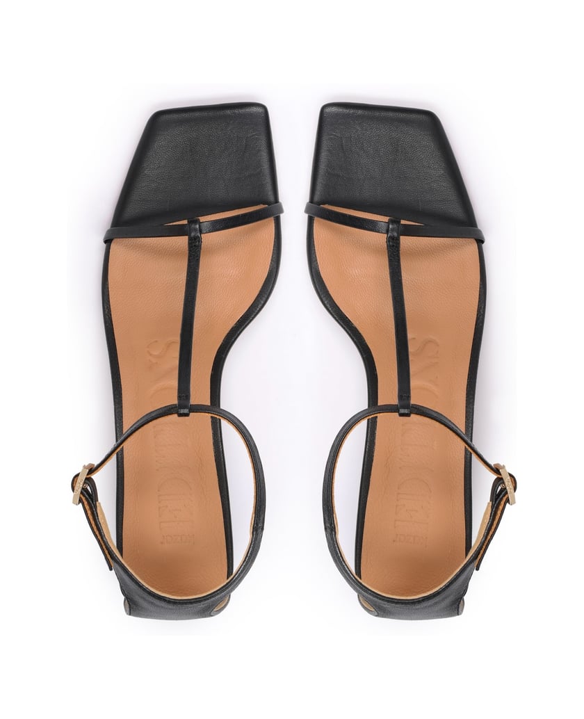 Kazar-Sandalen-aus-Leder-mit-Entenschwanzabsatz-schwarz