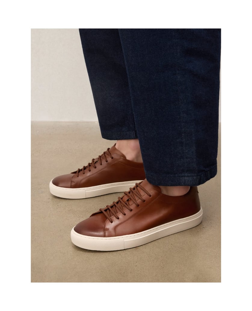 Kazar-Ledersohle-Herren-Sneakers-mit-einfacher-heller-Sohle-camel