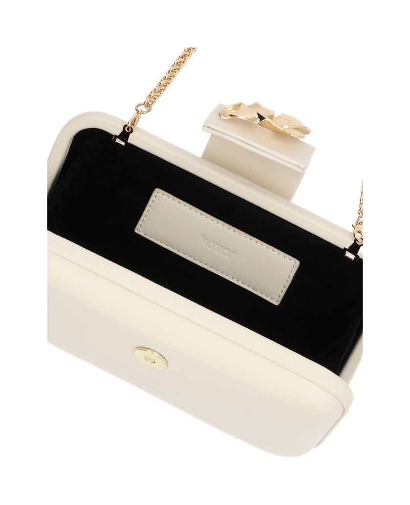 Kazar-Clutch-aus-Naturleder-in-gebrochenem-Weiß-mit-Schmuckverzierung-weiss