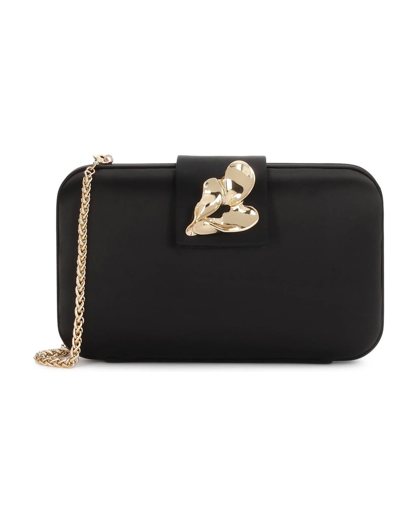 Kazar-Schwarze-Clutch-in-Satin-Glanz-mit-Schmuckschnalle-rot