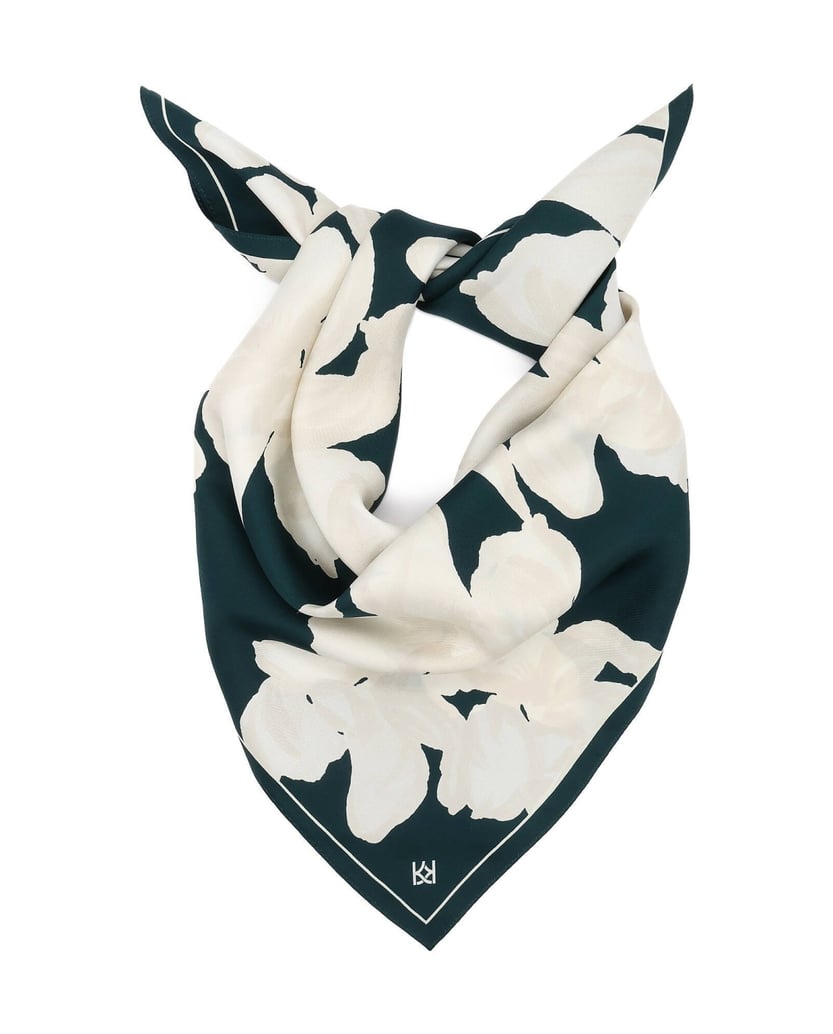 Kazar-Tücher-aus-Seide-in-flaschengrün-mit-weißem-Blumenmotiv-grün