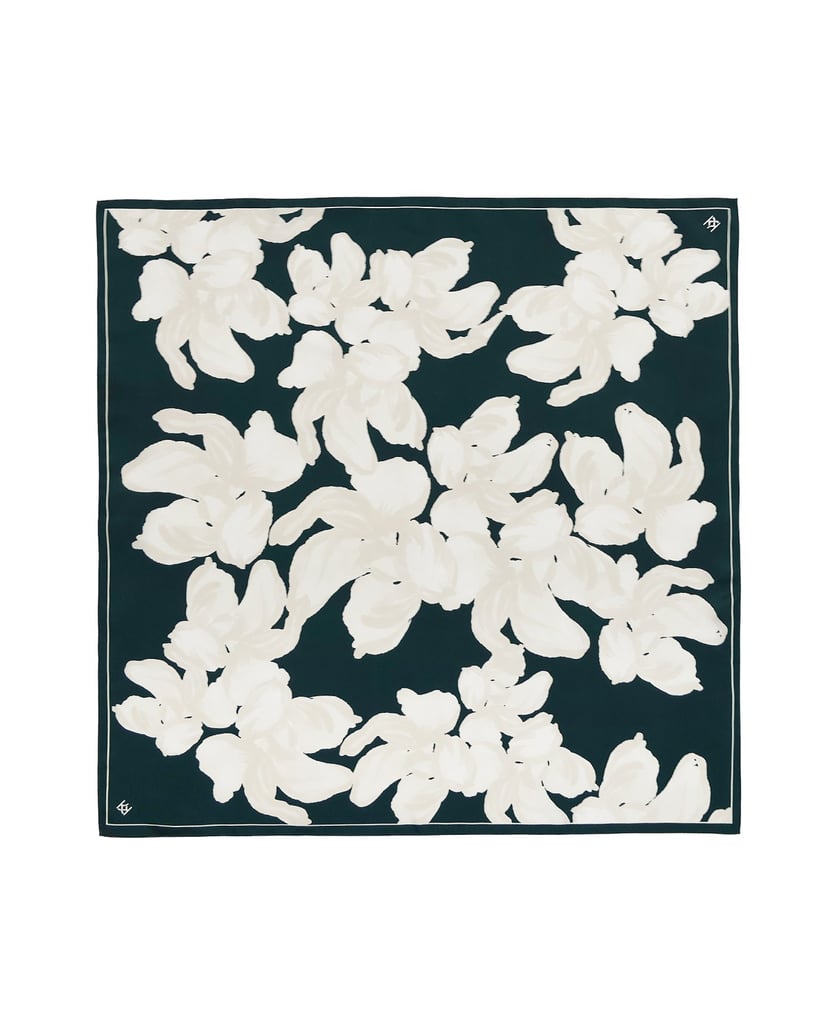 Kazar-Tücher-aus-Seide-in-flaschengrün-mit-weißem-Blumenmotiv-grün
