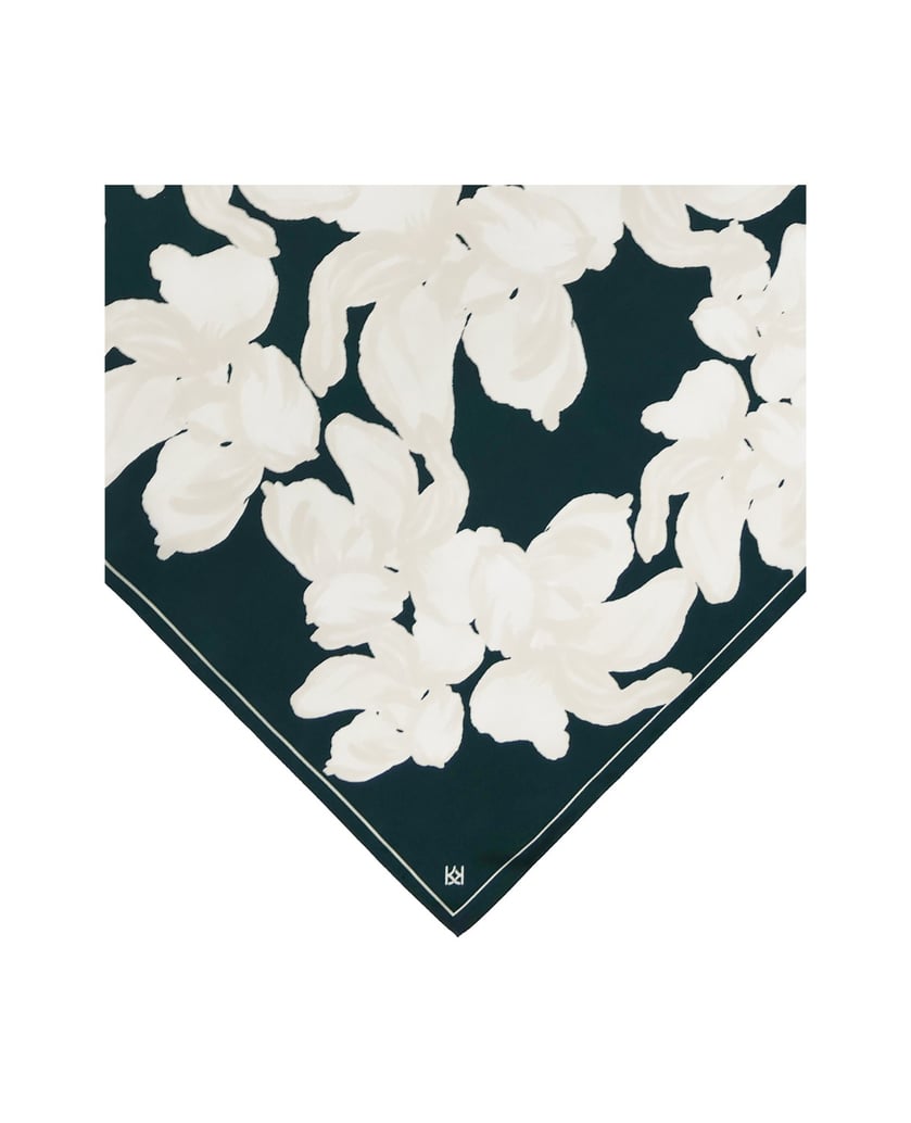 Kazar-Tücher-aus-Seide-in-flaschengrün-mit-weißem-Blumenmotiv-grün