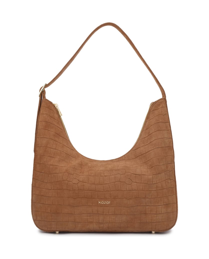 Kazar-Hellbraune-Handtasche-mit-geprägtem-Muster-camel