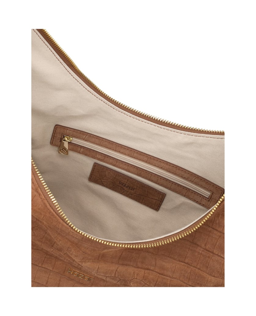 Kazar-Hellbraune-Handtasche-mit-geprägtem-Muster-camel