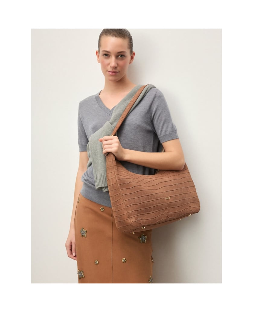 Kazar-Hellbraune-Handtasche-mit-geprägtem-Muster-camel