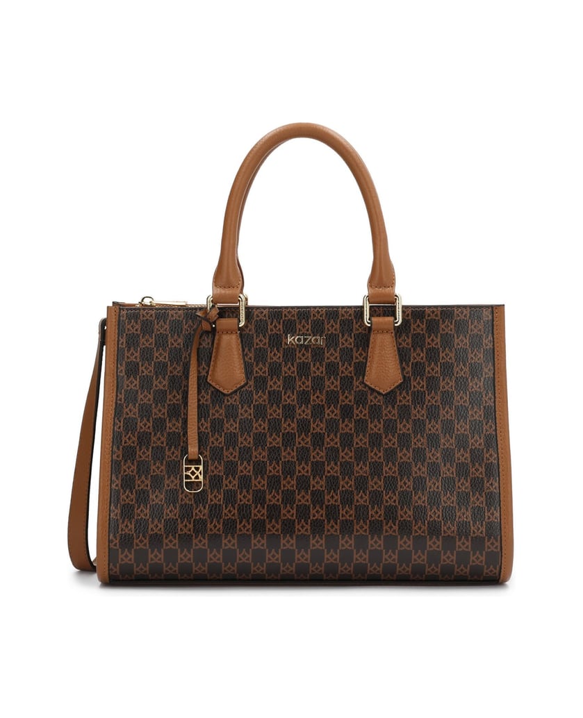 Kazar-Lederhandtasche-mit-Monogrammen-und-Metalldetails-dunkelbraun