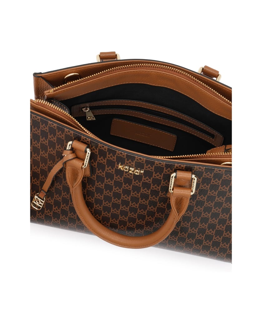 Kazar-Lederhandtasche-mit-Monogrammen-und-Metalldetails-dunkelbraun