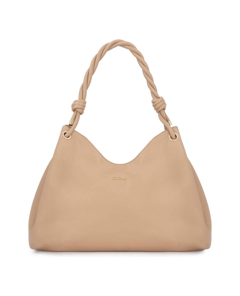 Kazar-Beige-Ledertasche-mit-verziertem-Griff-beige