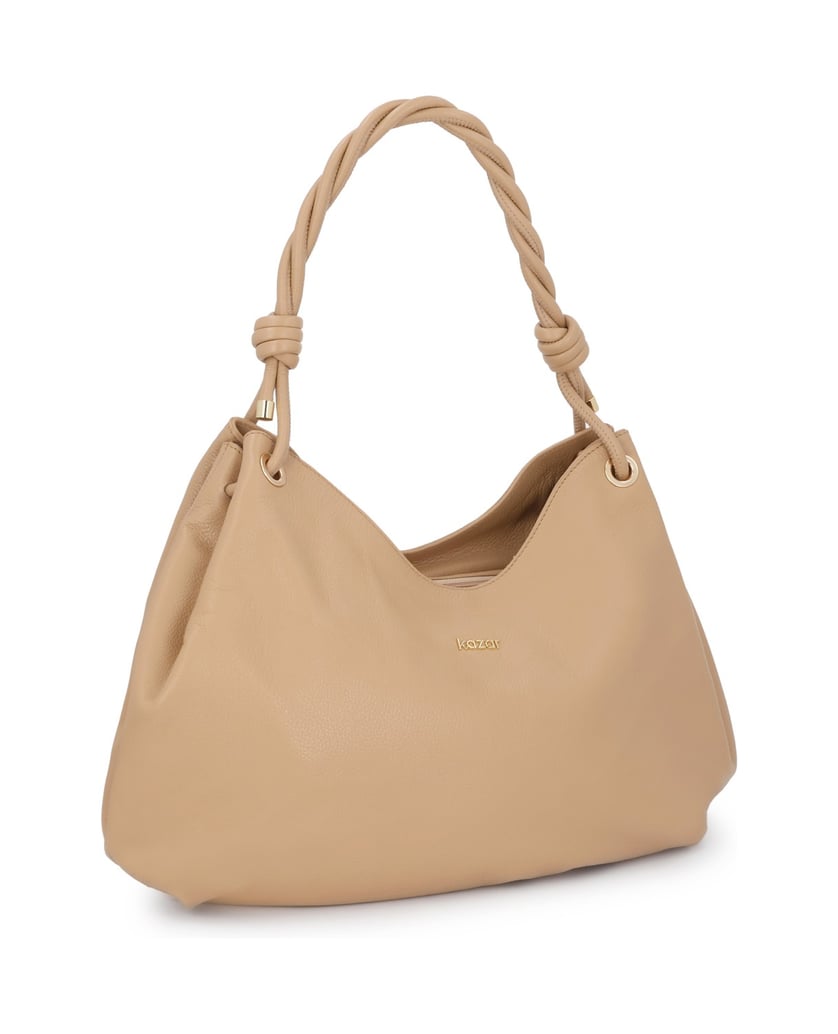 Kazar-Beige-Ledertasche-mit-verziertem-Griff-beige
