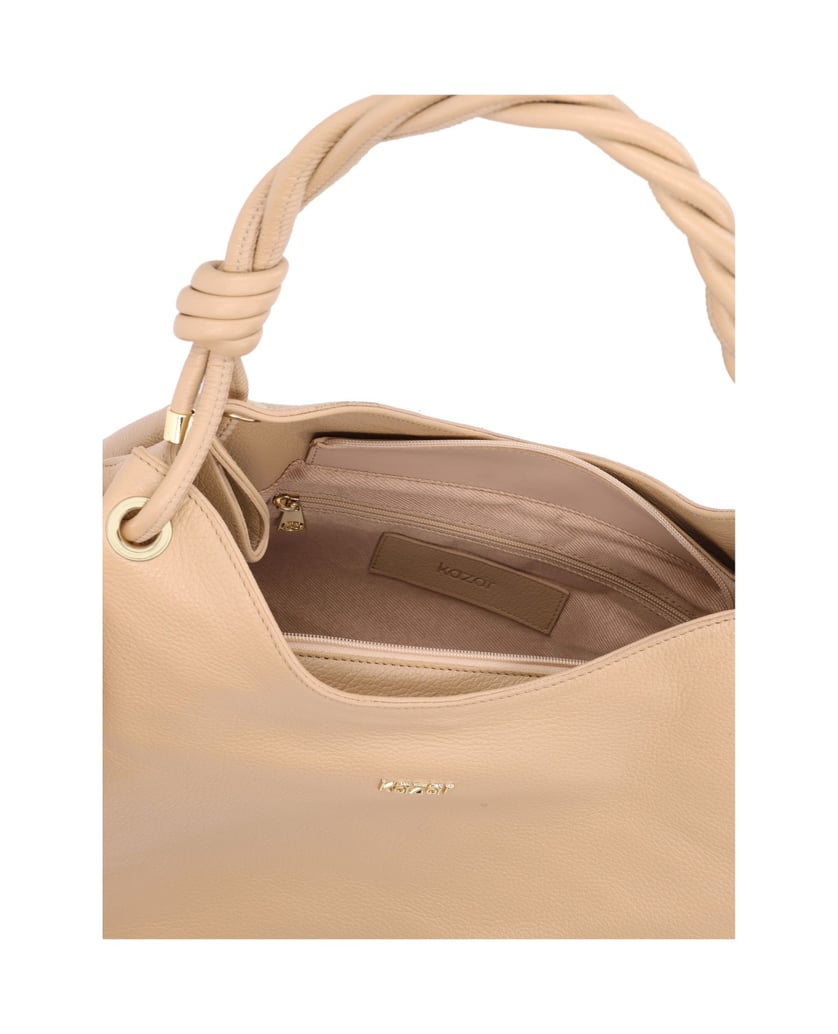 Kazar-Beige-Ledertasche-mit-verziertem-Griff-beige
