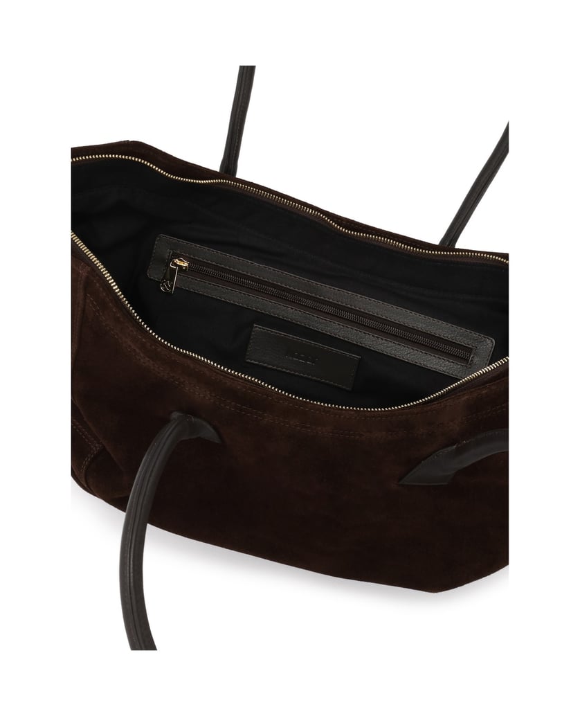 Kazar-Schultertaschen-aus-Wildleder-in-einem-braunen-Farbton-dunkelbraun