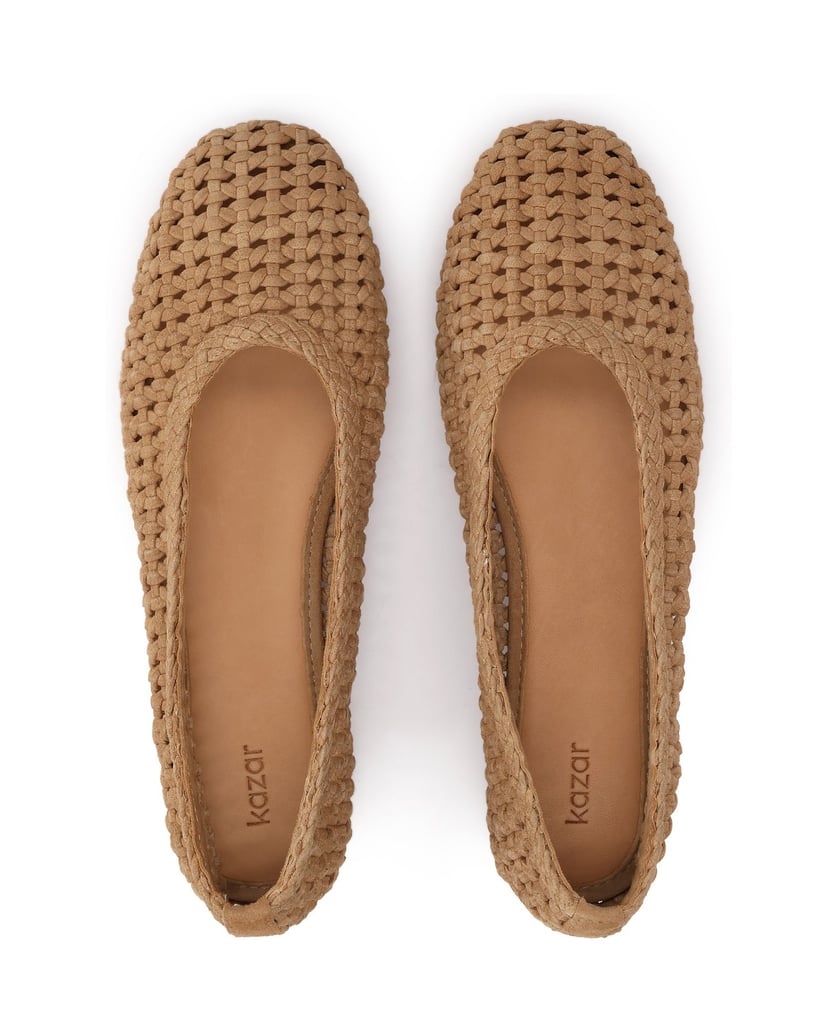 Kazar-Durchbrochene-Ballerinas-mit-geflochtenen-Gürteln-aus-Wildleder-camel