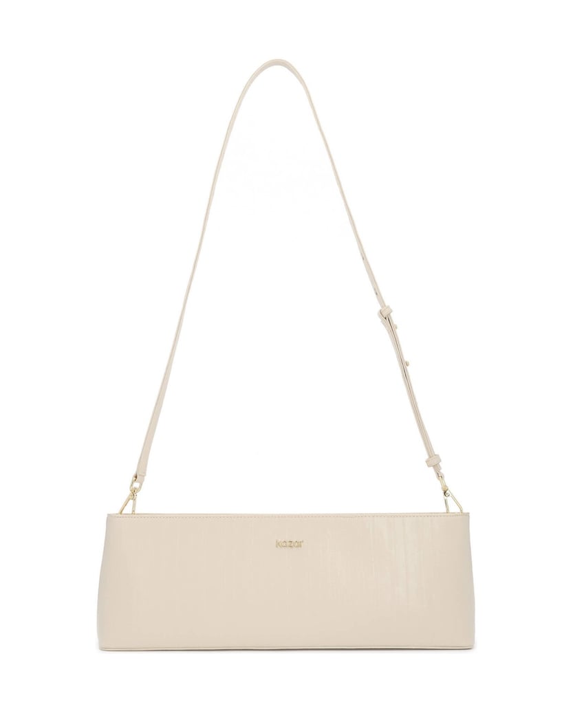 Kazar-Längliche-Baguette-Tasche-aus-geprägtem-Leder-weiss