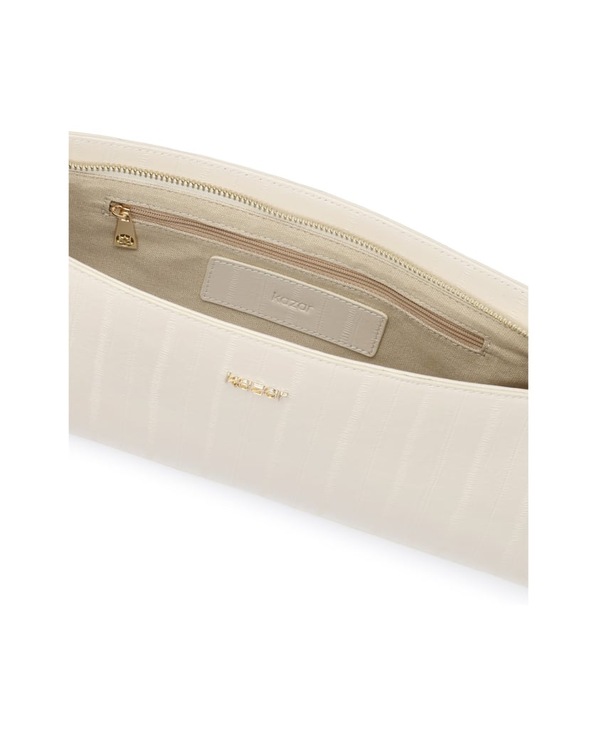 Kazar-Längliche-Baguette-Tasche-aus-geprägtem-Leder-weiss