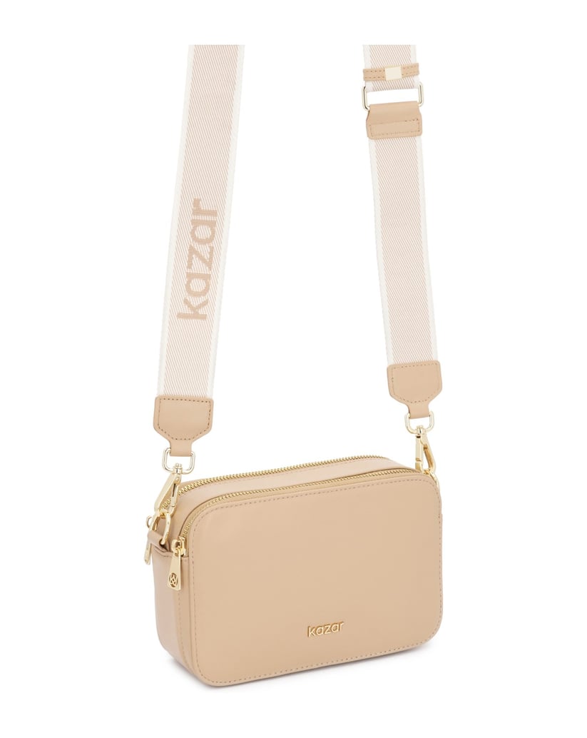 Kazar-Crossbody-Tasche-aus-Leder-mit-Kette-und-Schnürchen-beige