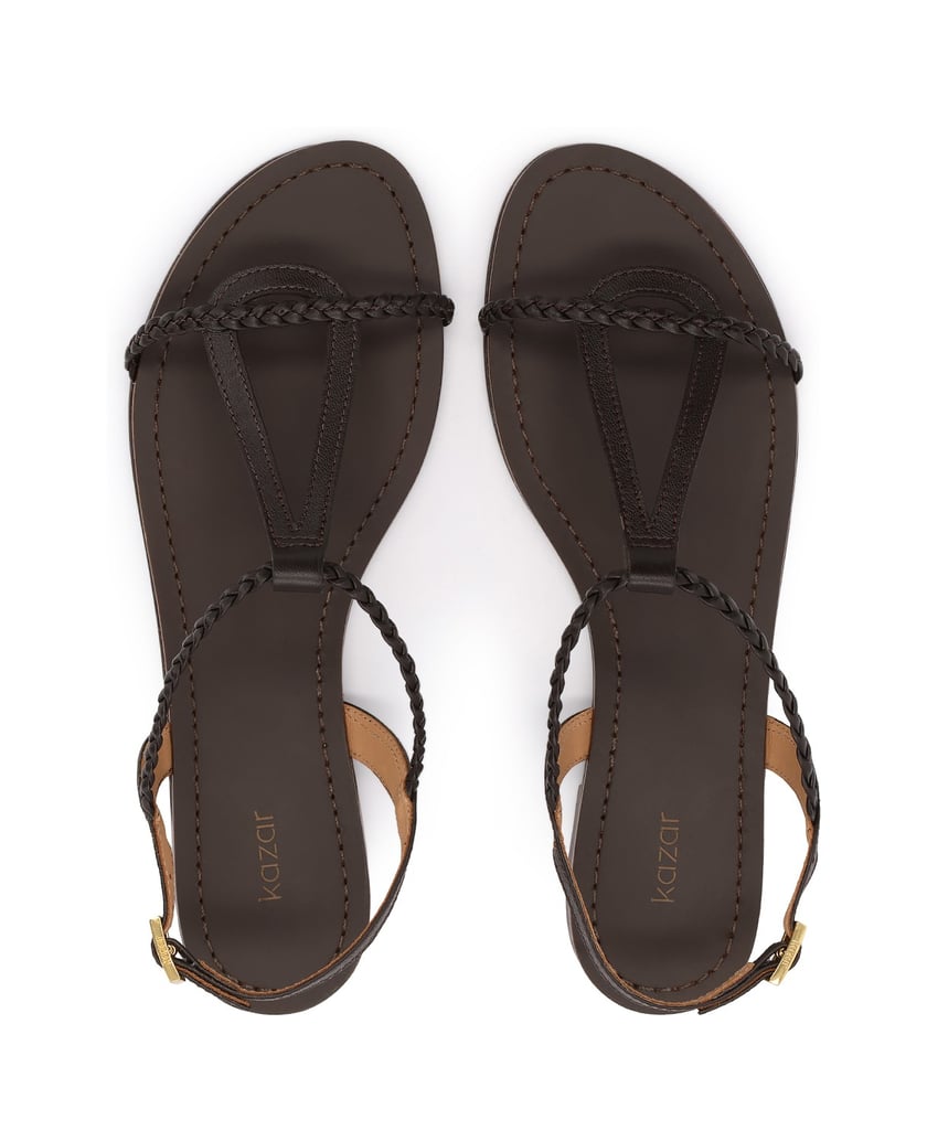 Kazar-Braune-flache-Sandalen-mit-geflochtenen-Riemen-dunkelbraun