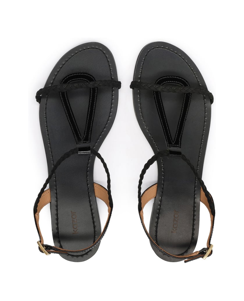 Kazar-Flache-Sandalen-aus-Lackleder-und-Wildleder-schwarz