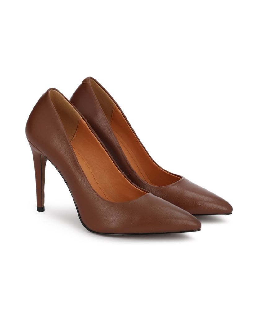 Kazar-Pumps-aus-braunem-Leder-auf-hohem-Stilettoabsatz-mit-spitzer-Nase-braun