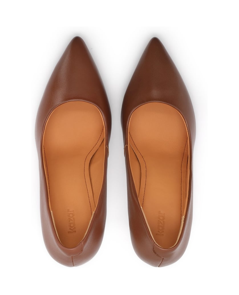 Kazar-Pumps-aus-braunem-Leder-auf-hohem-Stilettoabsatz-mit-spitzer-Nase-braun