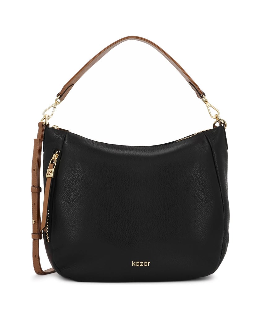 Kazar-Lose-Tasche-aus-Naturleder-mit-zwei-Gürteln-schwarz
