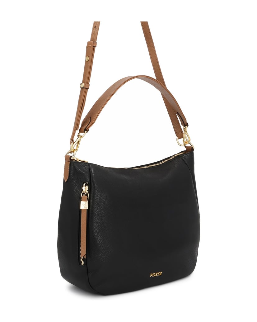 Kazar-Lose-Tasche-aus-Naturleder-mit-zwei-Gürteln-schwarz