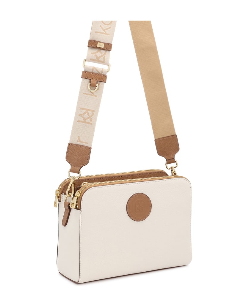 Kazar-Handtasche-aus-weißem-und-braunem-Leder-mit-Gürteln-mit-Logo-weiss