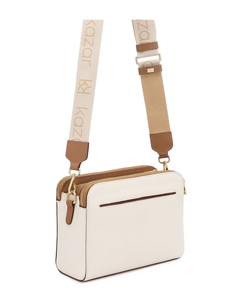 Kazar-Handtasche-aus-weißem-und-braunem-Leder-mit-Gürteln-mit-Logo-weiss