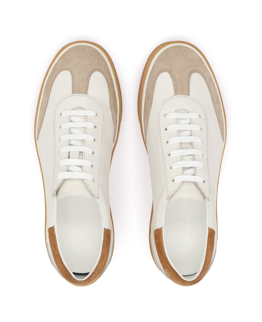 Kazar-Herren-Sneakers-aus-weißem-Leder-mit-Toe-cap-aus-Wildleder-weiss