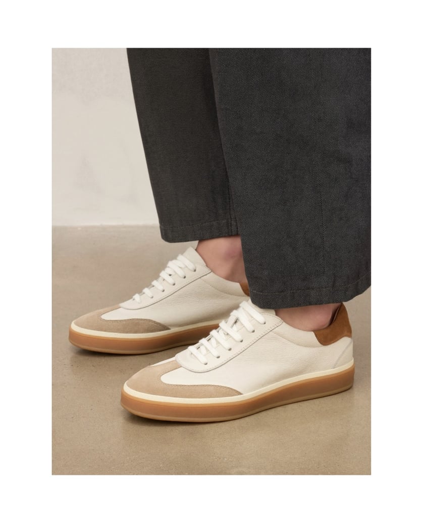 Kazar-Herren-Sneakers-aus-weißem-Leder-mit-Toe-cap-aus-Wildleder-weiss