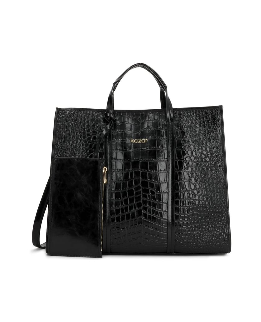 Kazar-Große-Ledertasche-mit-Krokodilmuster-schwarz