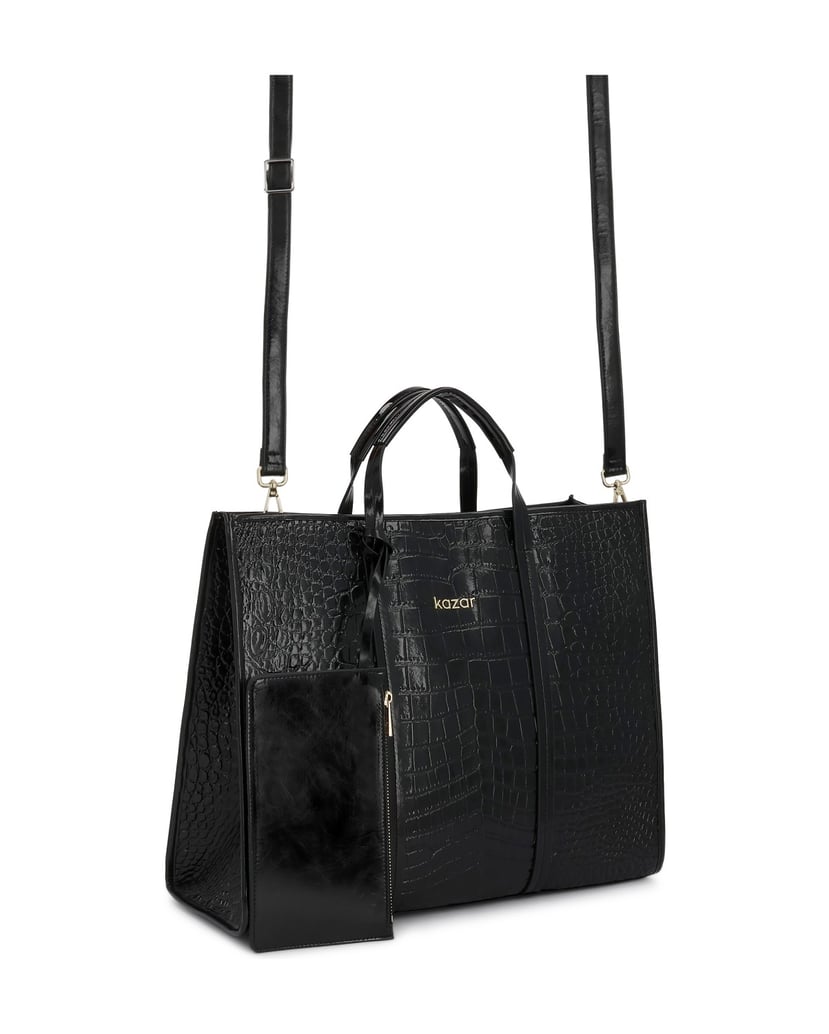 Kazar-Große-Ledertasche-mit-Krokodilmuster-schwarz