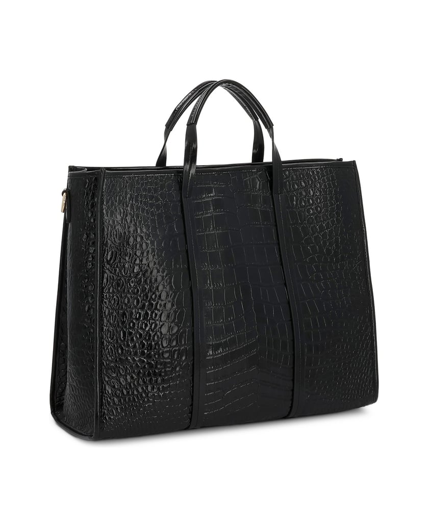 Kazar-Große-Ledertasche-mit-Krokodilmuster-schwarz