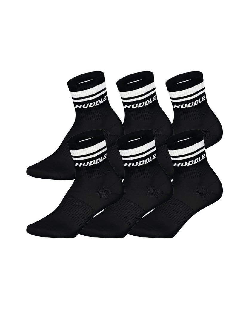 HUDDLE-Unisex-Socken-6er-Pack-HUDDLE-6pk-Short-Crew-Socks-Double-Stripe-schwarz