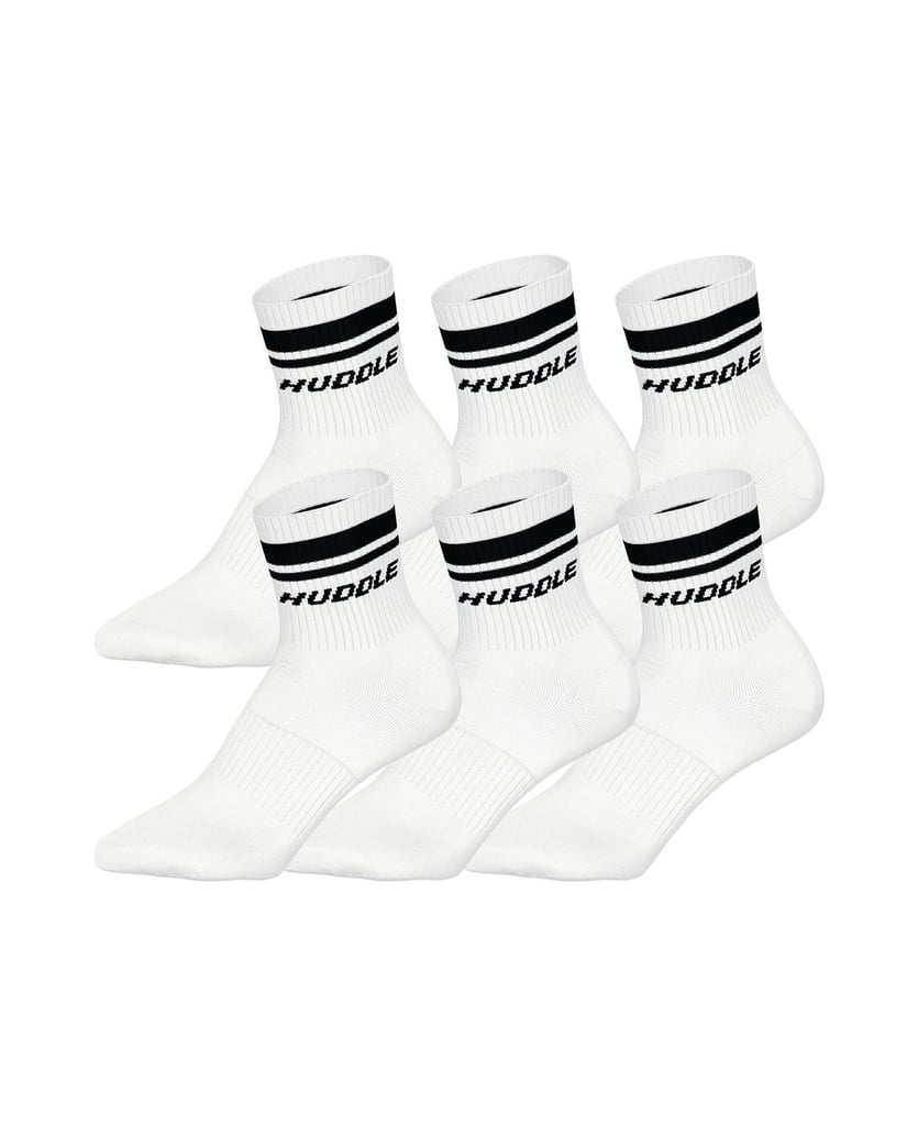 HUDDLE-Unisex-Socken-6er-Pack-HUDDLE-6pk-Short-Crew-Socks-Double-Stripe-weiss