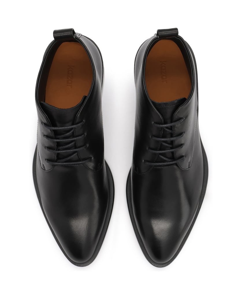 Kazar-Minimalistische-flache-Schnürstiefel-aus-Leder-schwarz