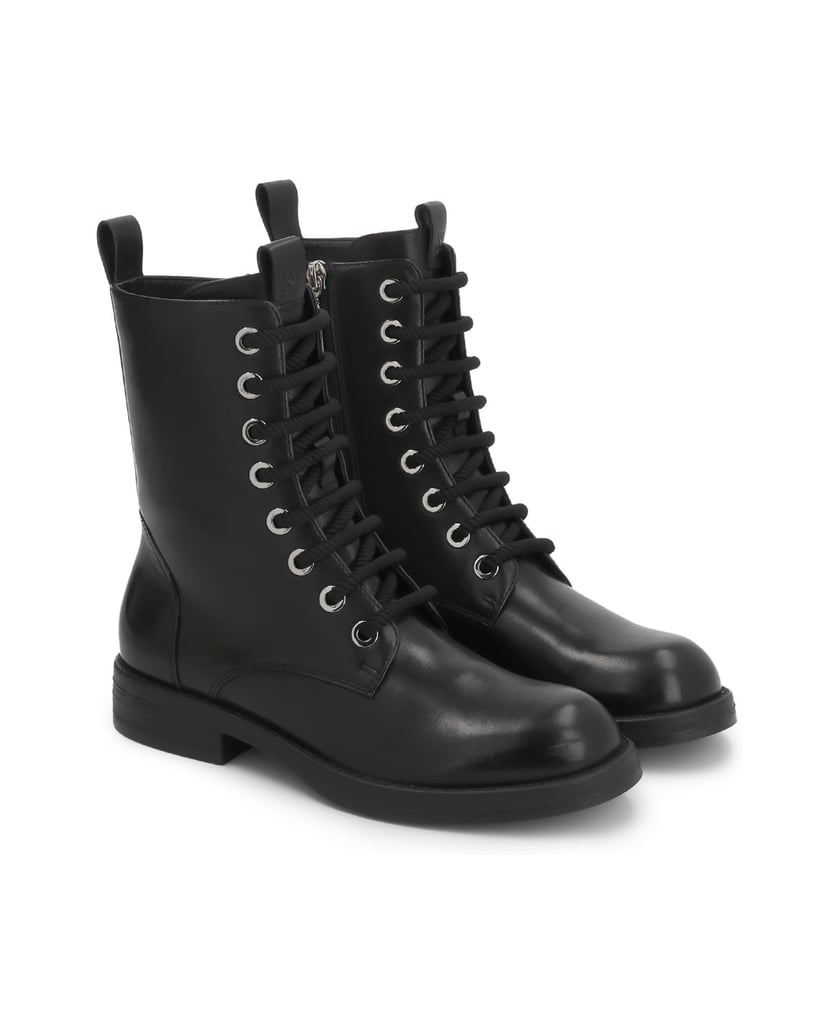 Kazar-Flache-Schnürstiefel-mit-Reißverschluss-und-Schnürung-schwarz