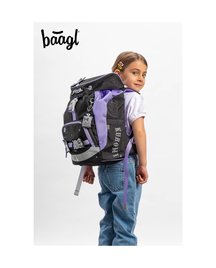 Baagl-Schulrucksack-Set-Airy-Kuromi-Fortune-Dream-5tlg:-Schulrucksack,-Federmäppchen,-Turnbeutel,-Schürze,-Brustbeutel-schwarz