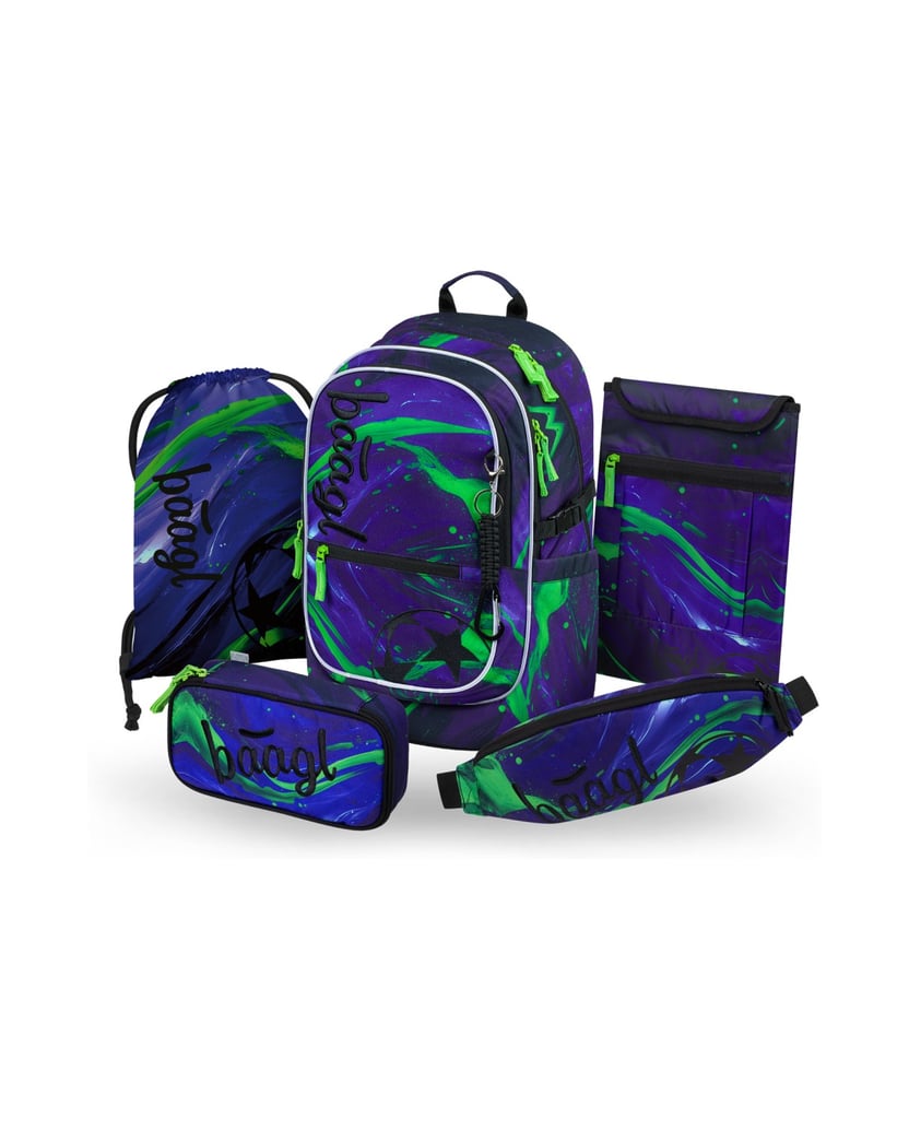 Baagl-Schulrucksack-Set-Core-Football-Champion-5tlg.:-Schulrucksack,-Federmäppchen,-Turnbeutel,-Bauchtasche,-Laptophülle-blau