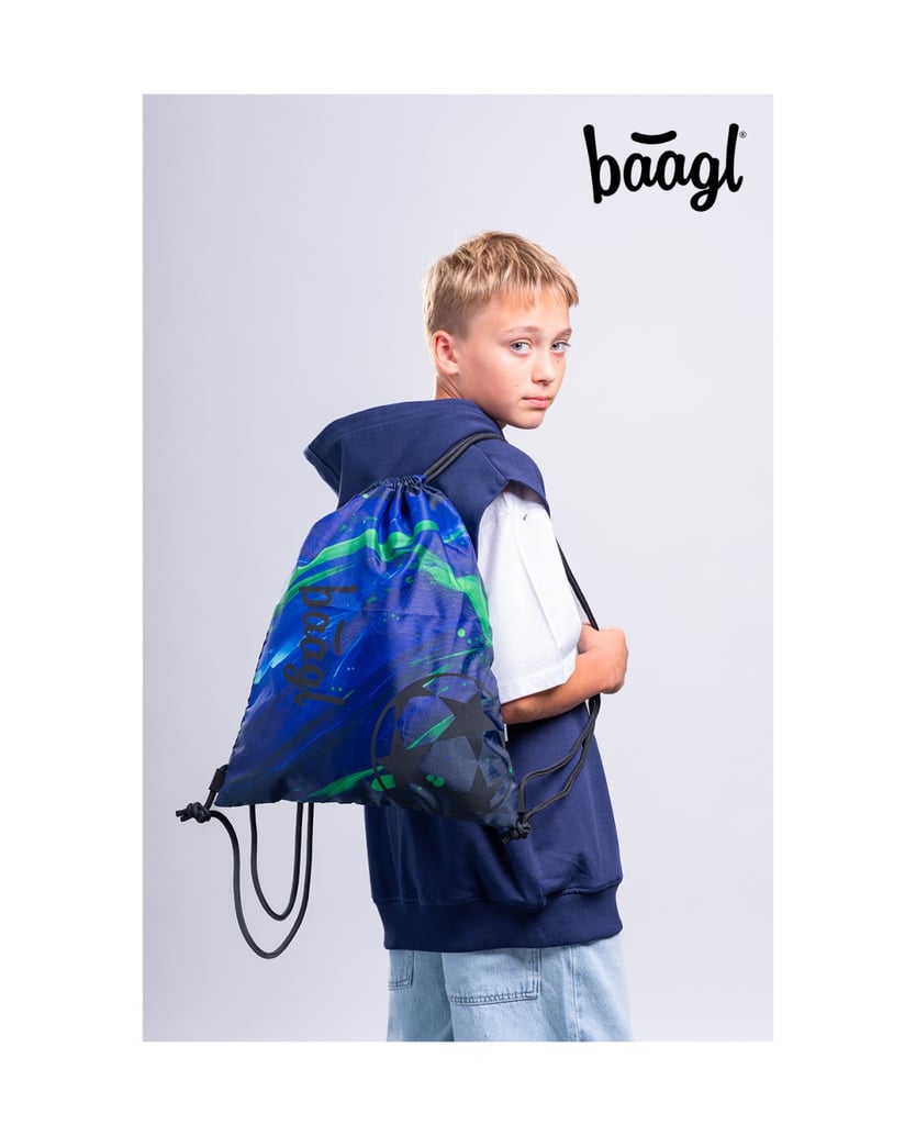 Baagl-Schulrucksack-Set-Core-Football-Champion-5tlg.:-Schulrucksack,-Federmäppchen,-Turnbeutel,-Bauchtasche,-Laptophülle-blau
