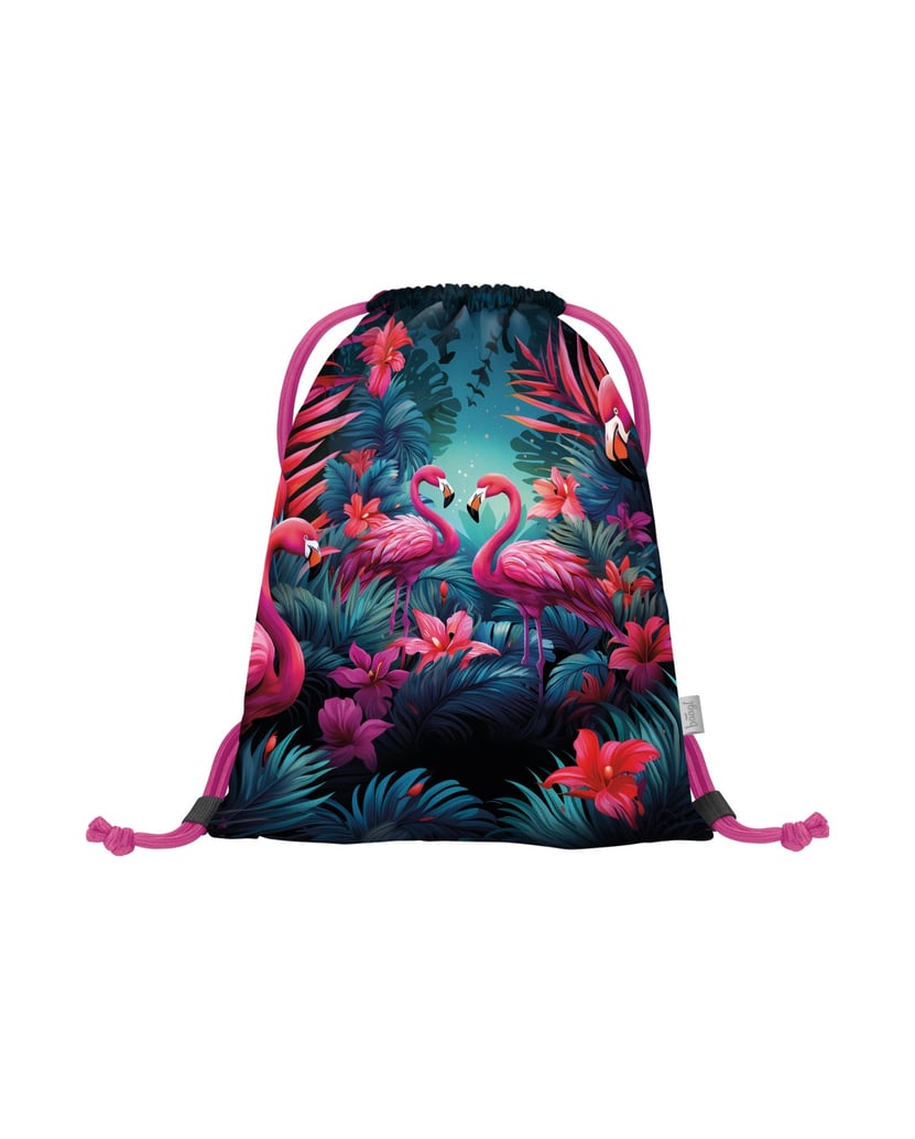 Baagl-Schulranzen-Set-Ergo-Flamingos-5tlg.:-Schulranzen,-Federmäppchen,-Turnbeutel,-Schürze,-Brustbeutel-rosa
