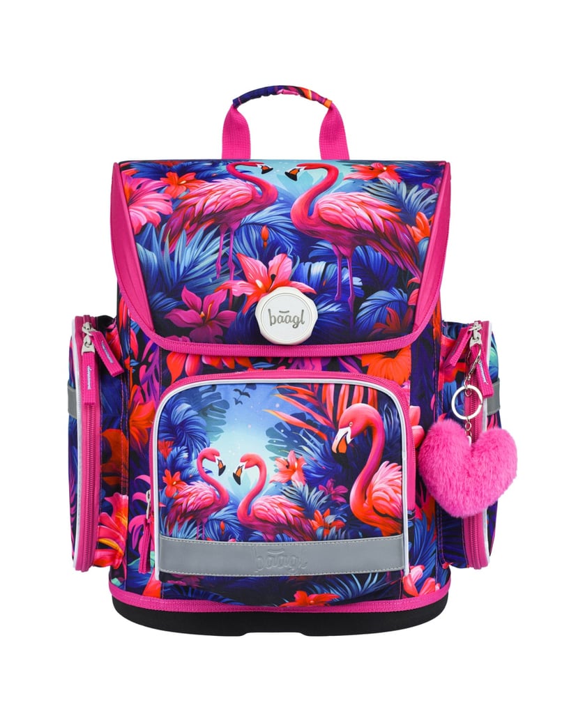 Baagl-Schulranzen-Set-Ergo-Flamingos-5tlg.:-Schulranzen,-Federmäppchen,-Turnbeutel,-Schürze,-Brustbeutel-rosa