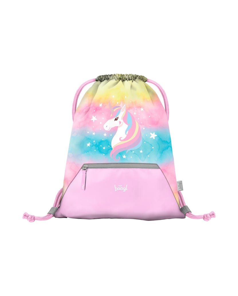Baagl-Schulrucksack-Set-Airy-Rainbow-Unicorn-5tlg:-Schulrucksack,-Federmäppchen,-Turnbeutel,-Schürze,-Brustbeutel-rosa