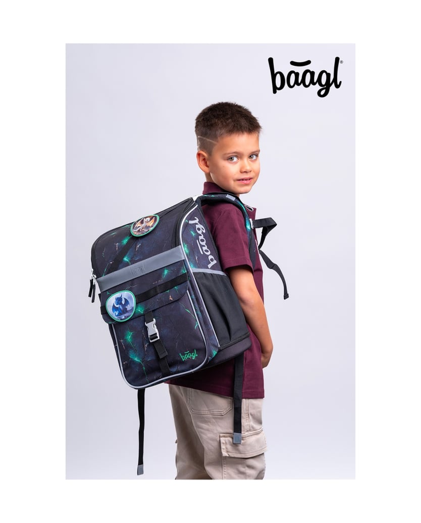 Baagl-Schulranzen-Set-Zippy-Drachen-5tlg.:-Schulranzen,-Federmäppchen,-Turnbeutel,-Schürze,-Brustbeutel-schwarz