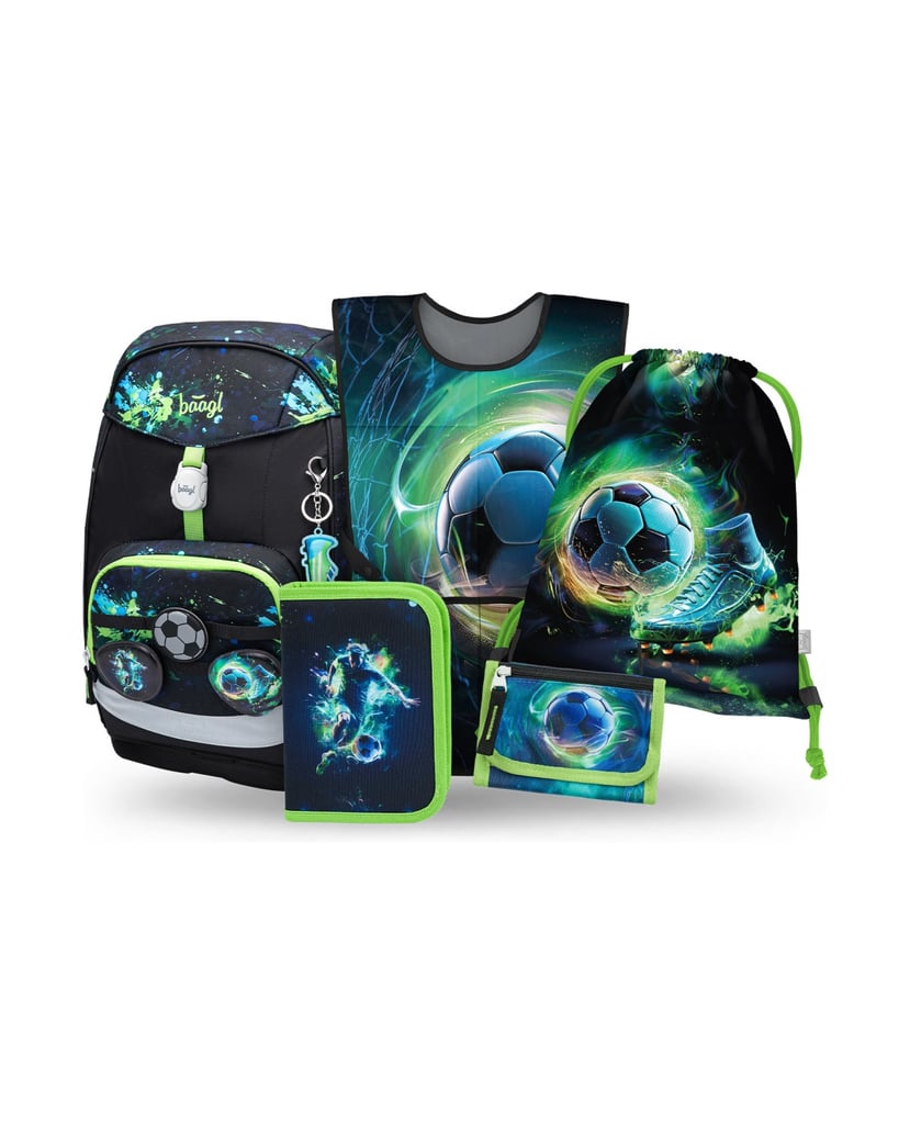 Baagl-Schulrucksack-Set-Airy-Plus-Fußball-5tlg.:-Schulrucksack,-Federmäppchen,-Turnbeutel,-Schürze,-Brustbeutel-blau