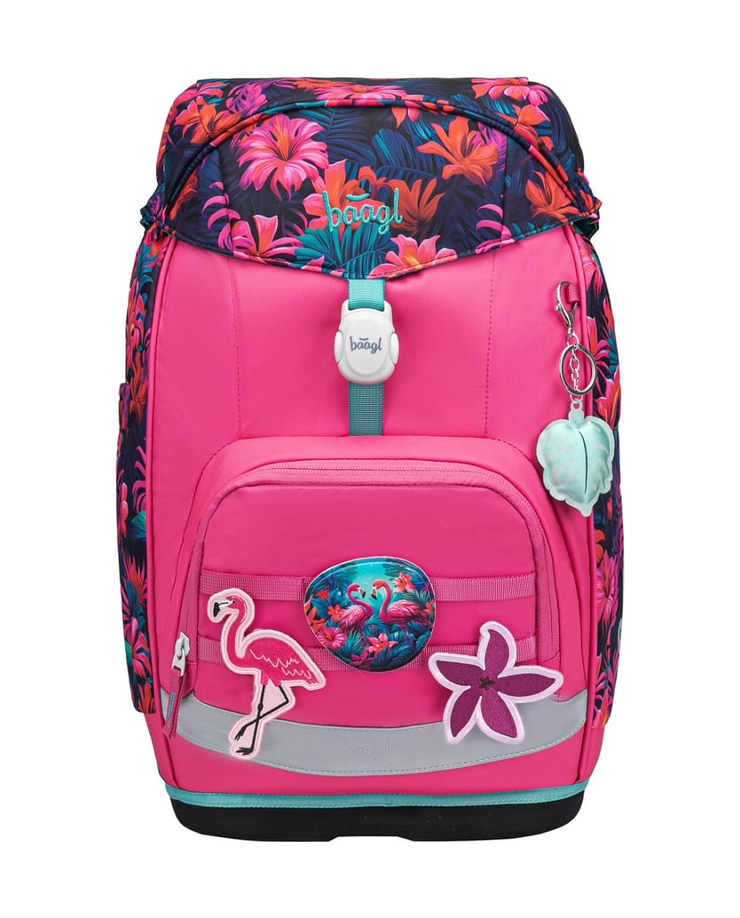 Baagl-Schulrucksack-Set-Airy-Plus-Flamingos-5tlg.:-Schulrucksack,-Federmäppchen,-Turnbeutel,-Schürze,-Brustbeutel-blau