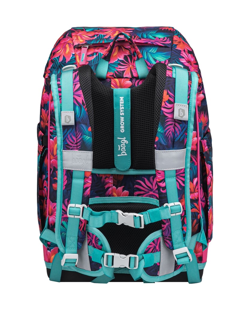 Baagl-Schulrucksack-Set-Airy-Plus-Flamingos-5tlg.:-Schulrucksack,-Federmäppchen,-Turnbeutel,-Schürze,-Brustbeutel-blau
