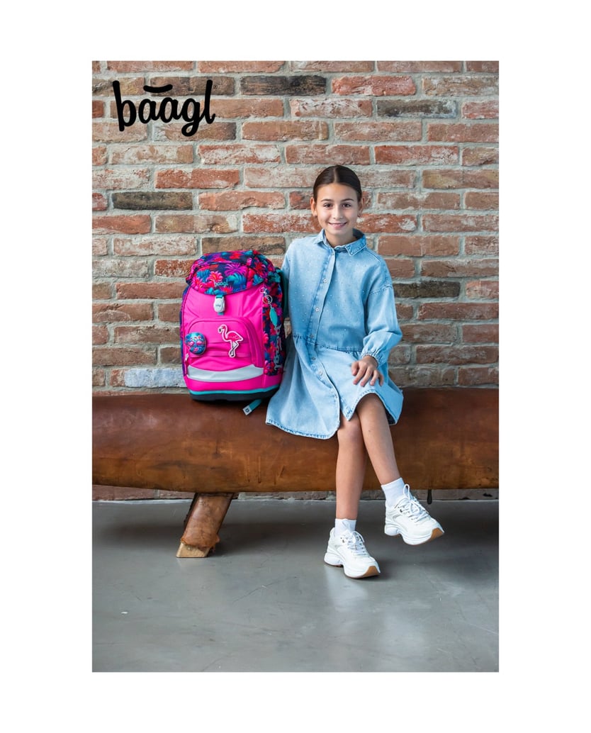Baagl-Schulrucksack-Set-Airy-Plus-Flamingos-5tlg.:-Schulrucksack,-Federmäppchen,-Turnbeutel,-Schürze,-Brustbeutel-blau