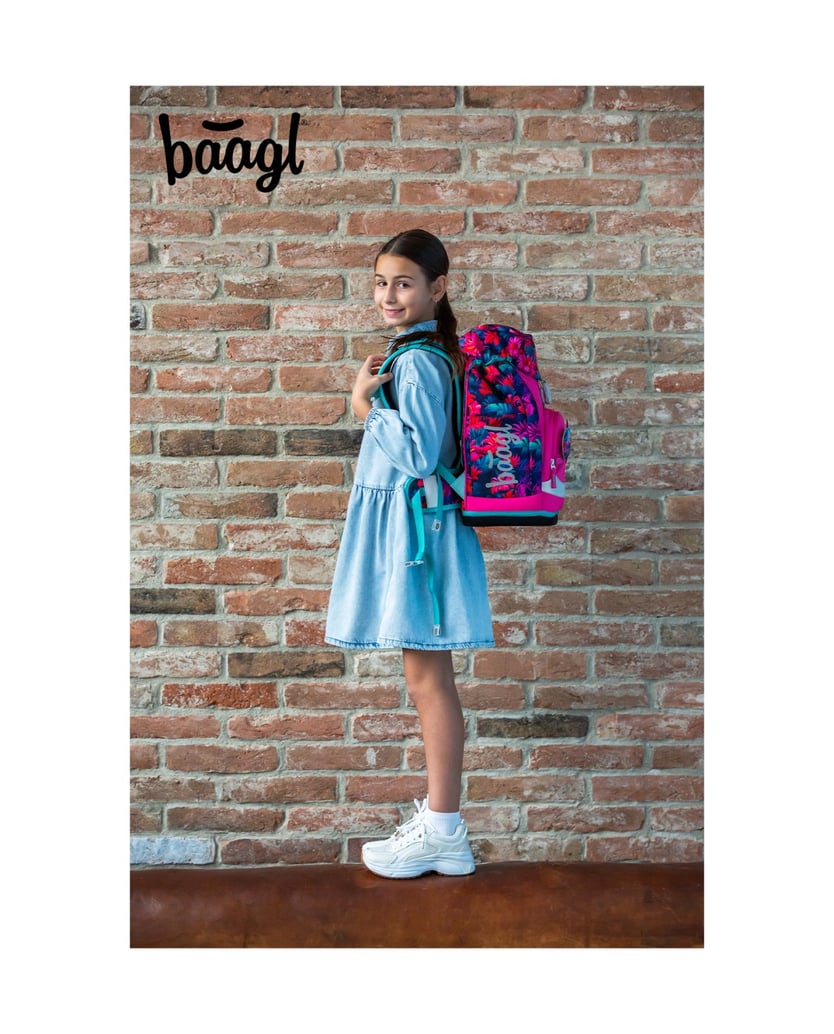 Baagl-Schulrucksack-Set-Airy-Plus-Flamingos-5tlg.:-Schulrucksack,-Federmäppchen,-Turnbeutel,-Schürze,-Brustbeutel-blau