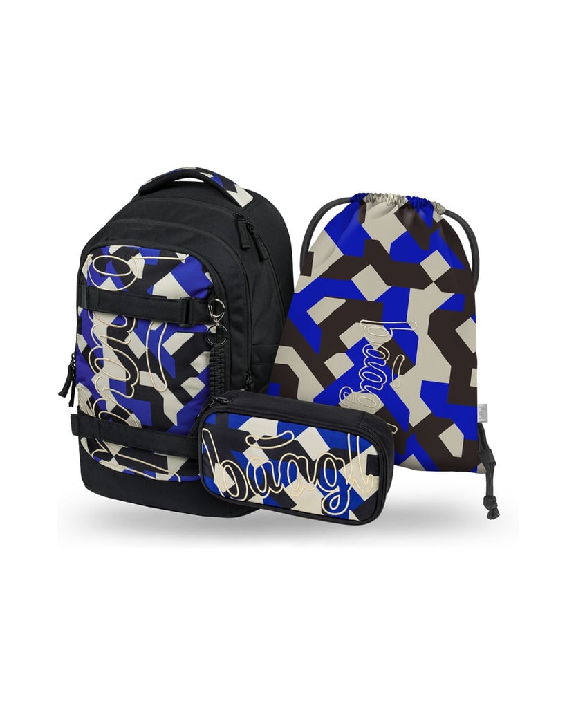 Baagl-Schulrucksack-Set-Skate-Max-Variety-3tlg.:-Schulrucksack,-Federmäppchen,-Turnbeutel-schwarz